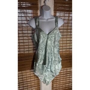 Tesoro Womens Pajama Set Sleepshirt Shorts Silky Floral Print Blue‎ Medium